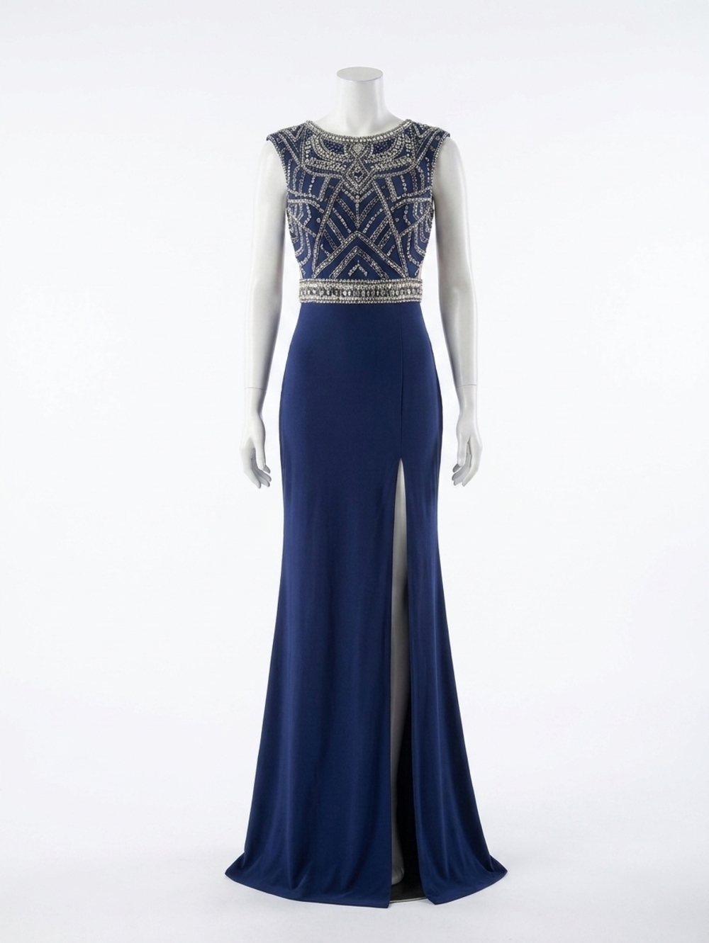 NEW MAC DUGGAL beaded bodice jersey dress in midnight